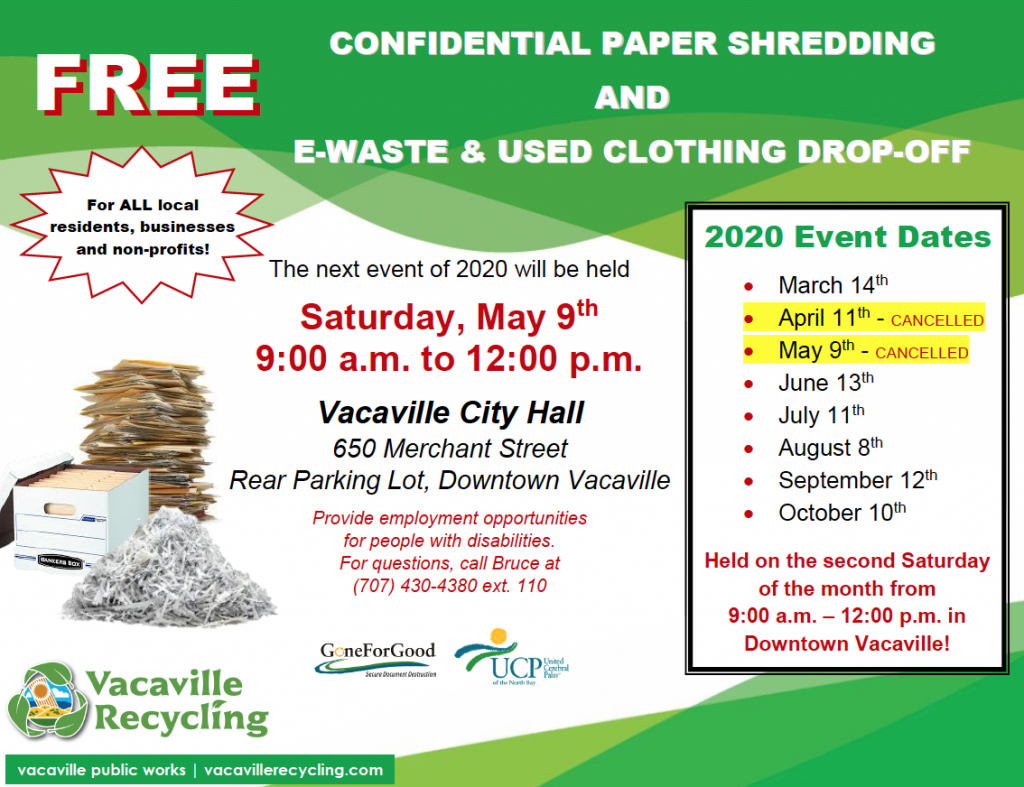 Free Paper Shredding Events are Back! Vacaville Recycling